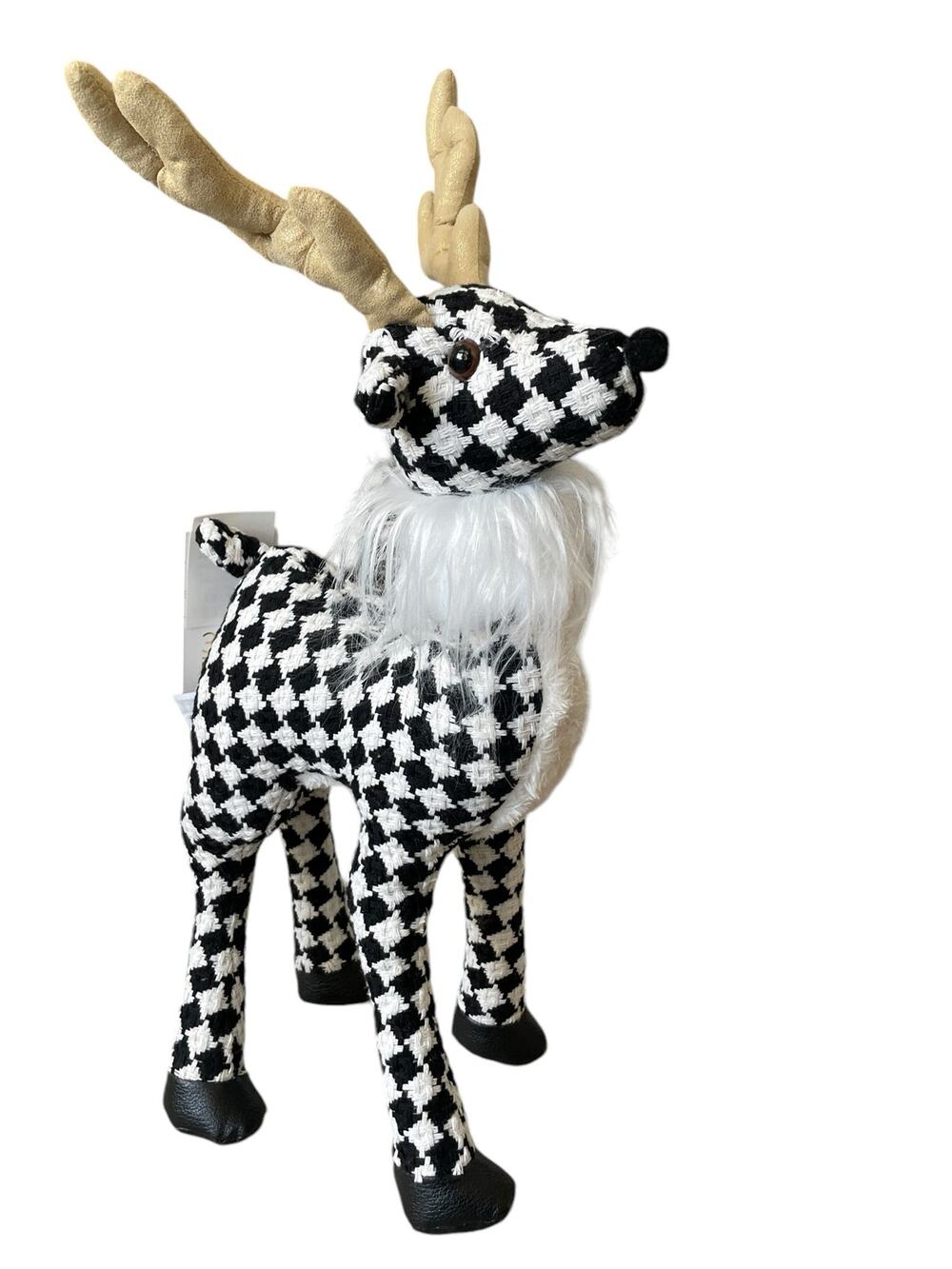 34th & Pine 20in Houndstooth CHRISTMAS REINDEER Figurine Black White Holiday New